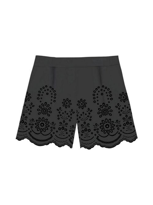 shorts donna in chambray ricamato nero